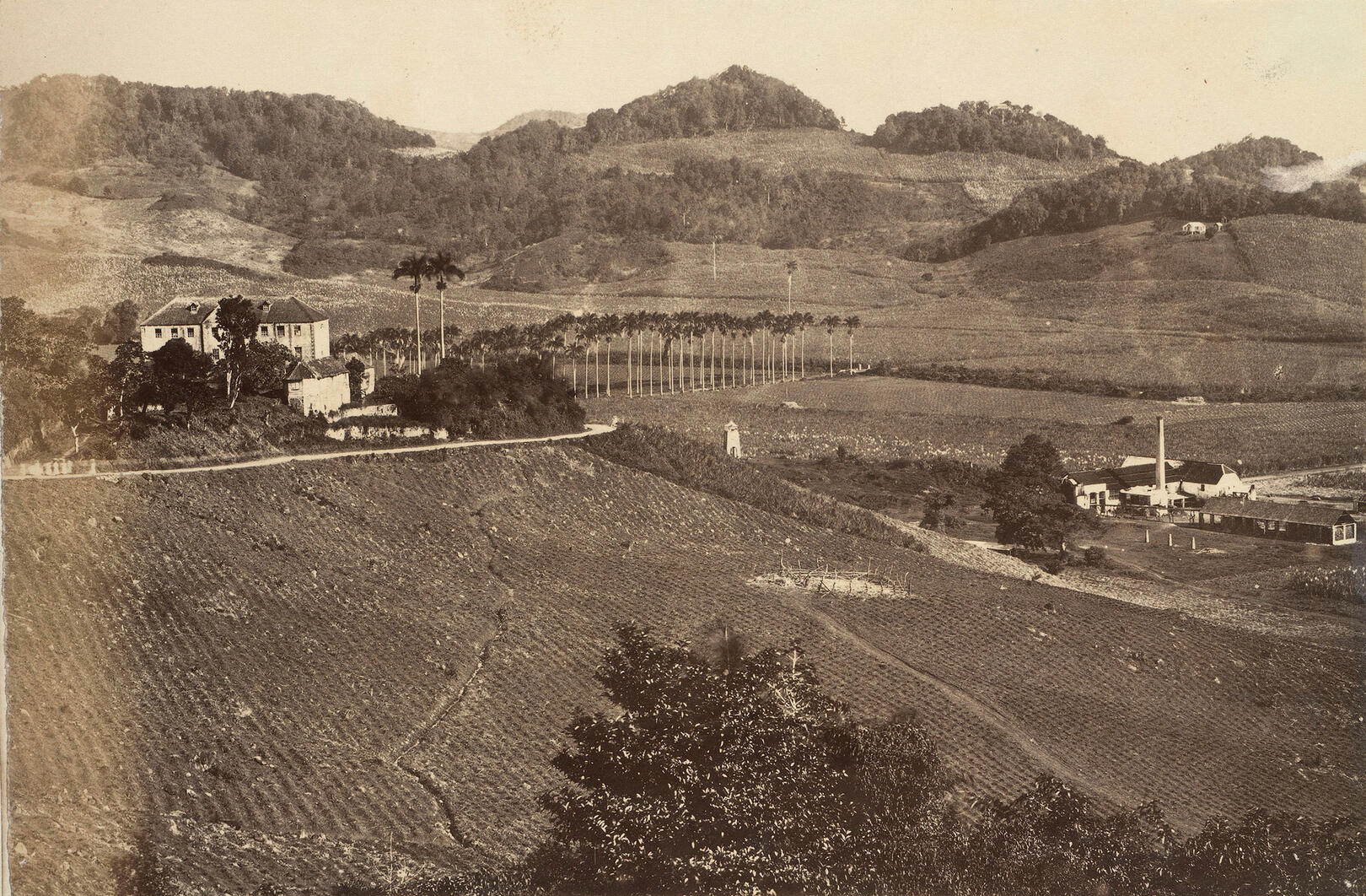 Views of Arnos Vale Estate House from Sion Hill in 1880 with Arnos Vale Estate and sugar factory to the right.